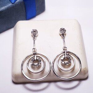 Estate .26ctw Natural Rd Diamond Triple Circle Dangle 10Kt W/Gold Earrings#23400